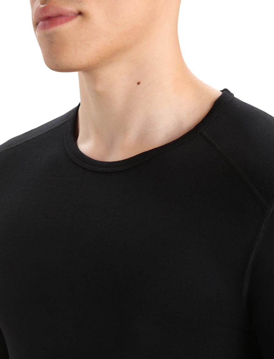 Men's Icebreaker Merino 260 Tech Long Sleeve Crewe Thermal Top Base Layers Black | CA 1549QMAZ